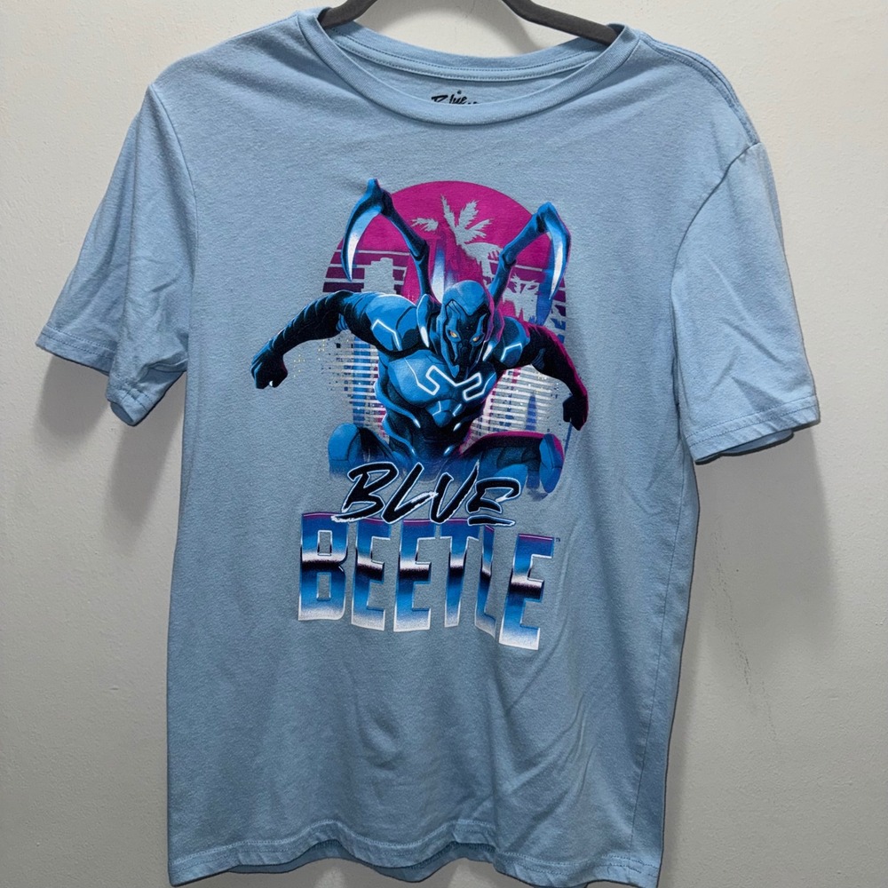 DC Comics Blue Beetle Kids XL 18/20 Graphic T Shirt Blue Superhero Movie Tee